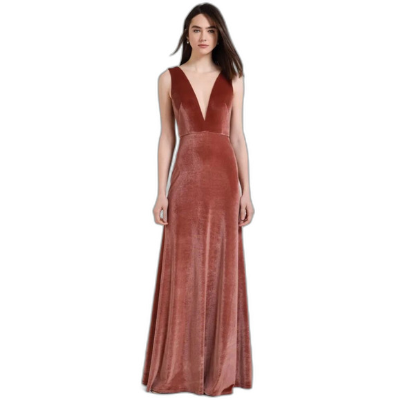 Jenny yoo logan ladies cinnamon rose sleeveless plung deep V velvet dress size 0 - Picture 1 of 14